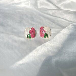 Vintage Palace Style Cloisonne Colorful Flower Shaped Stud Earrings women gift
